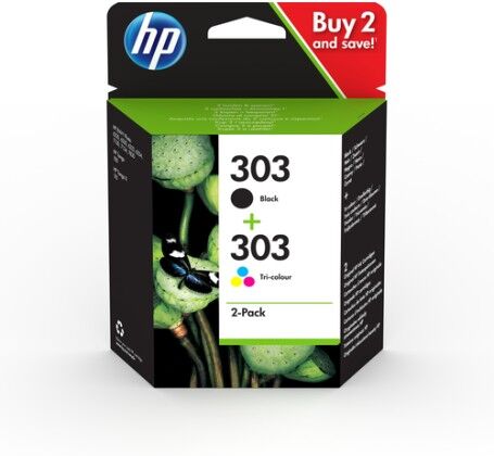 HP 303 2-pack Black/Tri-color Original Ink Cartridges cartuccia d'inchiostro 2 pz Originale Resa standard Nero, Ciano, M