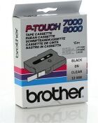 Brother TX131 black on transparent tape, 12mm (original)