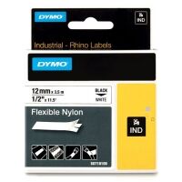 Dymo 18488 IND Rhino 12mm flexible nylon tape, black on white (original)