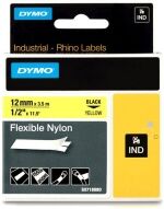 Dymo 18490 IND Rhino 12mm flexible nylon tape, black on yellow (original)