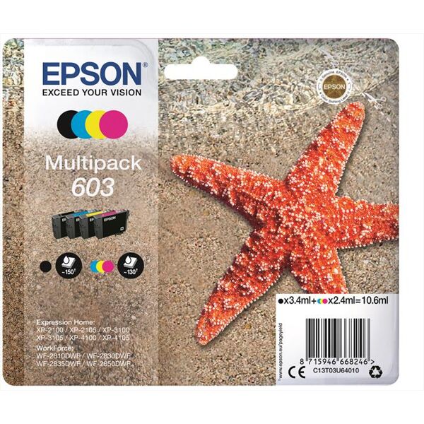 epson 603 stella marina t03u standard multipack 4 colori-nero, ciano, magenta, giallo