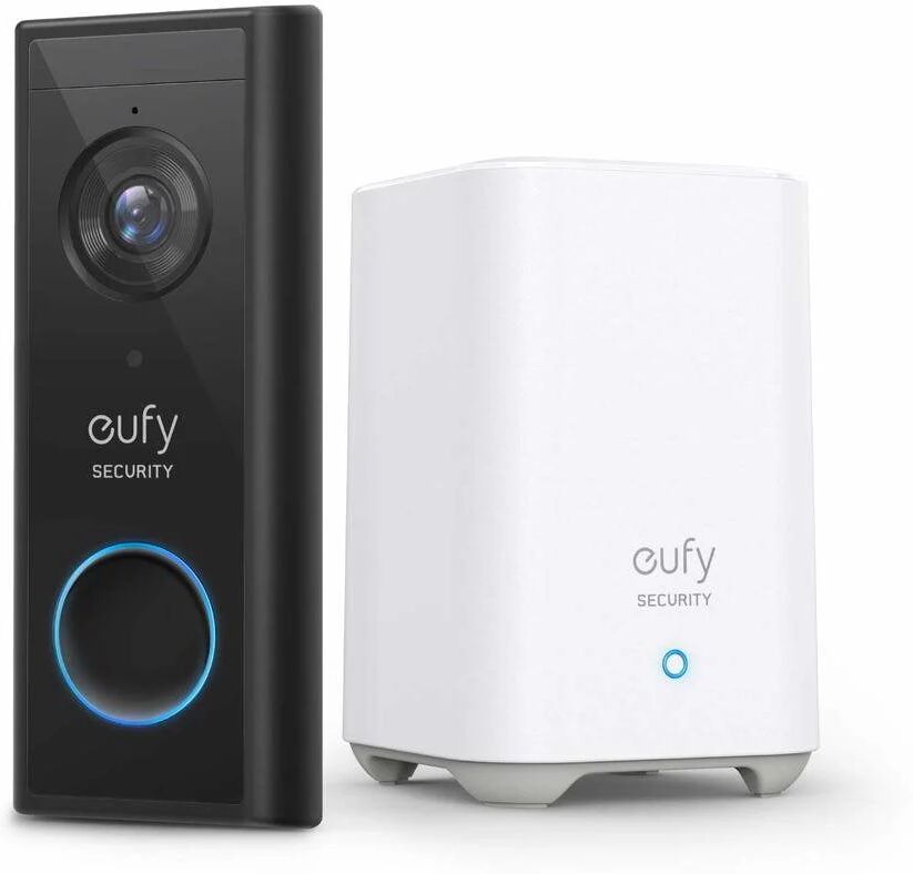 eufy security, videocitofono wireless con risoluzione 2k, audio bidirezionale, semplice auto-installazione + homebase 2 eu uk plug nero/bianco