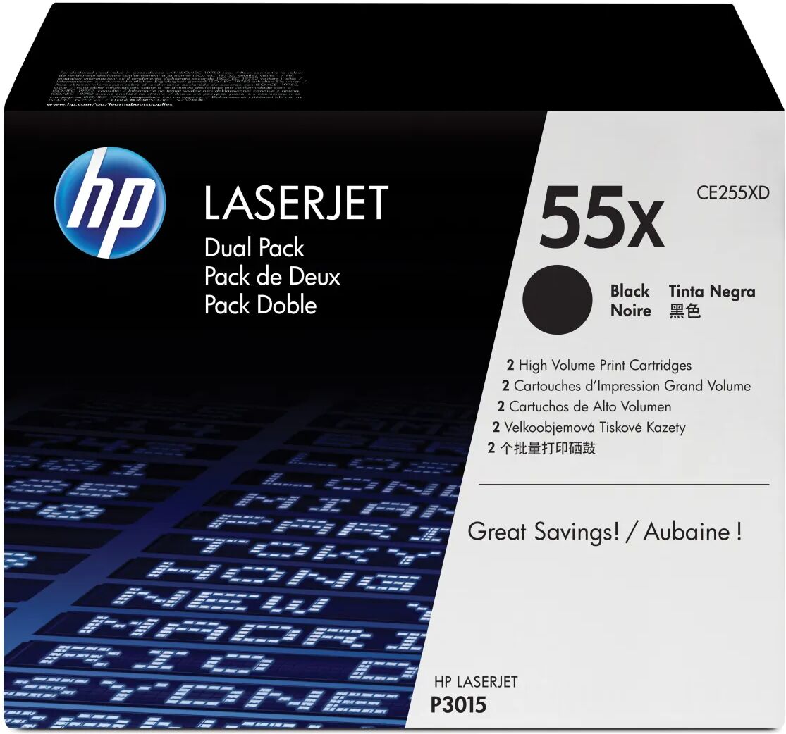 HP Confezione da 2 cartucce originali di Toner nero ad alta capacità LaserJet 55X [CE255XD]