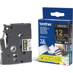 Original Brother P-Touch TZ334 12mm Tape - Gold on Black