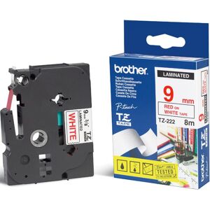 Original Brother P-Touch TZ222 9mm Tape - Red on White