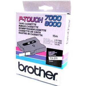 Original Brother P-Touch TX211 6mm Gloss Tape - Black on White