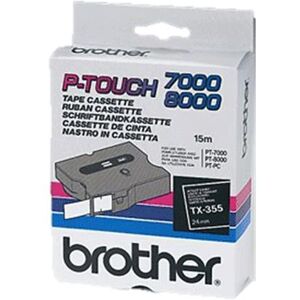 Original Brother P-Touch TX355 24mm Gloss Tape - White on Black