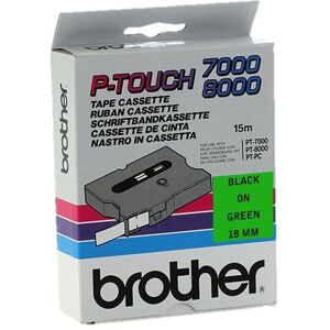 Original Brother P-Touch TX741 18mm Gloss Tape - Black on Green