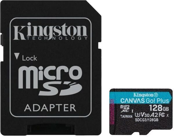 Kingston canvas go plus microsdxc 128gb uhs-i u3 v30 classe 10 + adaptador sd