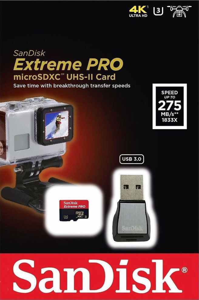 SanDisk Cart�o Micro SDXC Extreme Pro 128GB UHS-II + Leitor