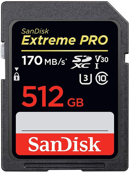 SanDisk Cart�o SDXC Extreme Pro 512GB V30 UHS-1 (170MB/s) (Class 10)