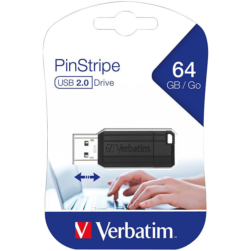 Verbatim PinStripe 64GB USB-Speicherstick (USB 2.0), schwarz