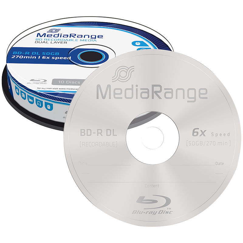 MediaRange Blu-ray Rohling BD-R Dual Layer 50 GB 6x speed, 10er-Spindel