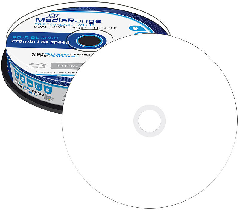 MediaRange Blu-ray Rohling BD-R Dual Layer 50GB 6x speed, printable, 10er-Spindel