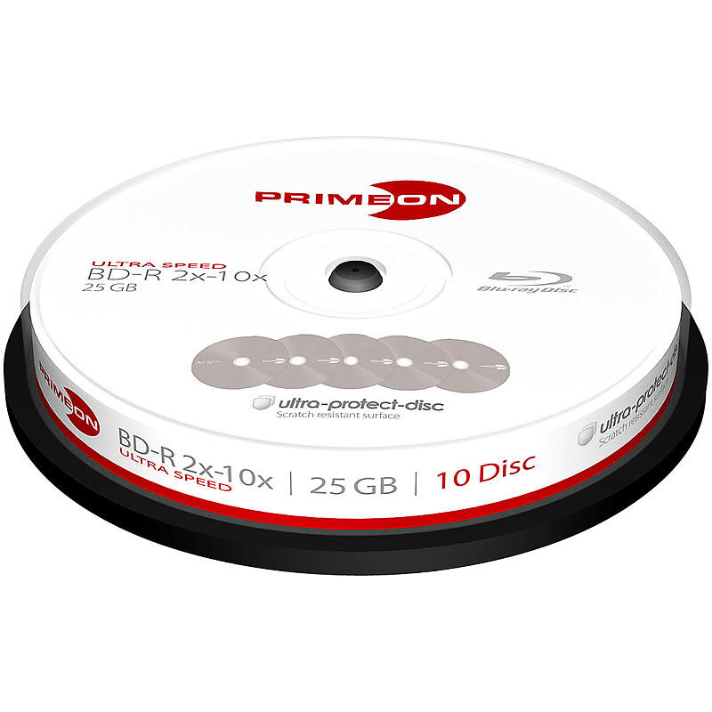 Primeon BD-R, 25GB, 2x10x Ultra Speed, kratzfest, 10er-Box