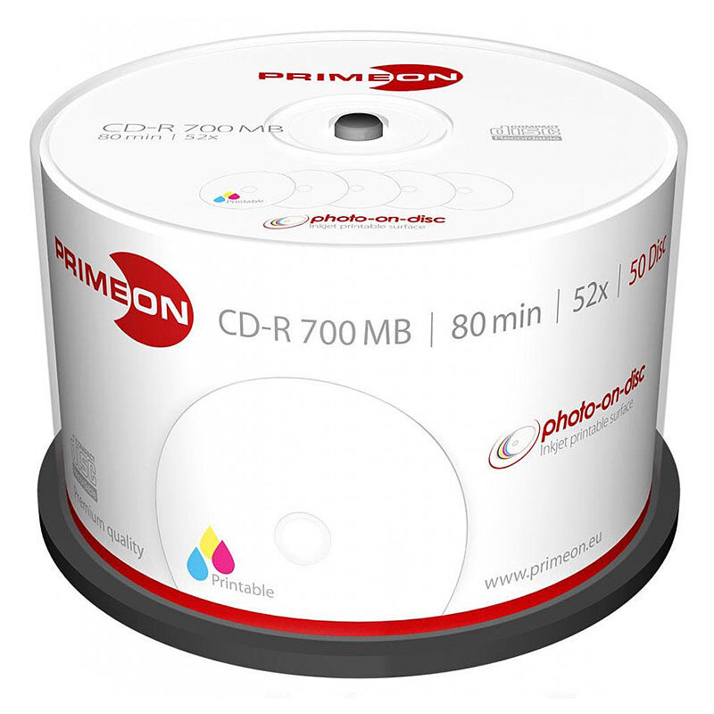 Primeon CD-R 700 MB, 52x, photo-on-disc, Inkjet Full Size Printable, 50-Box