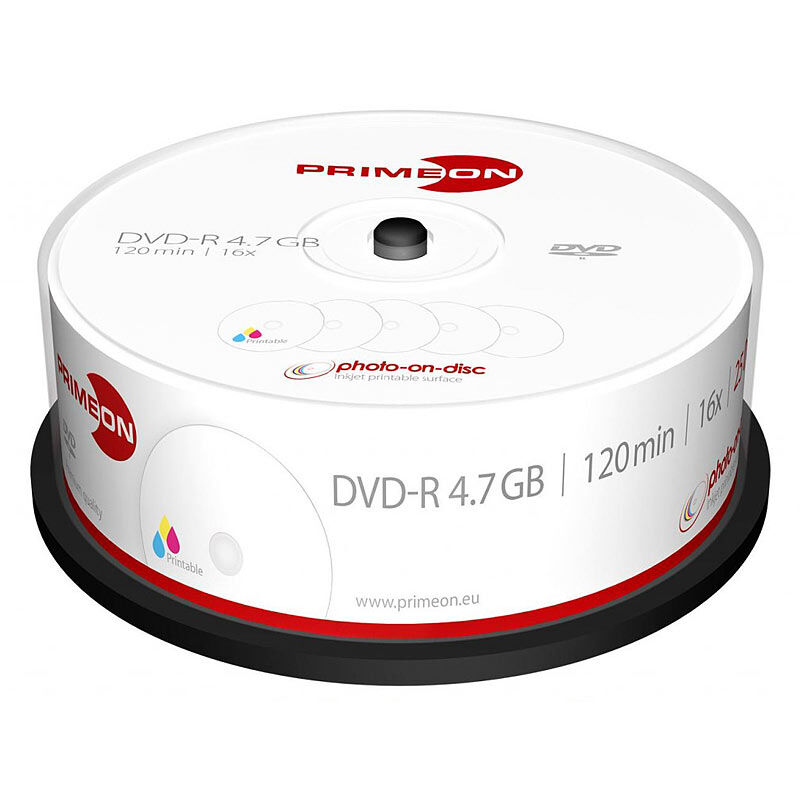 Primeon DVD-R, 4.7 GB, 16x, photo-on-disc, Inkjet Fullsize Printable, 25er-Box
