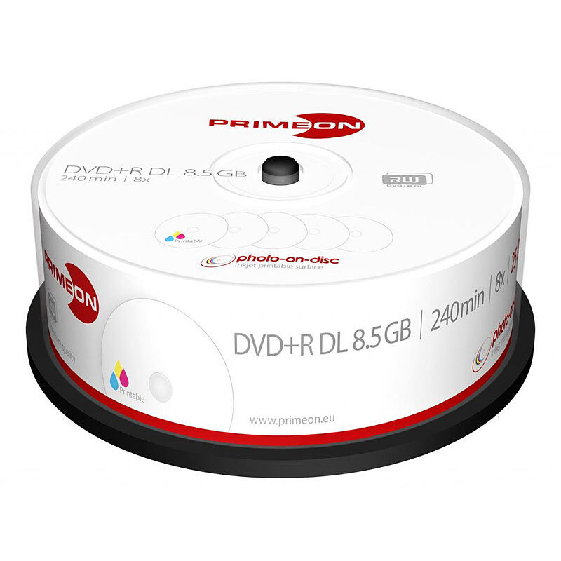 Primeon DVD+R Double Layer 8.5GB 8x photo-on-disc printable 25er Cake