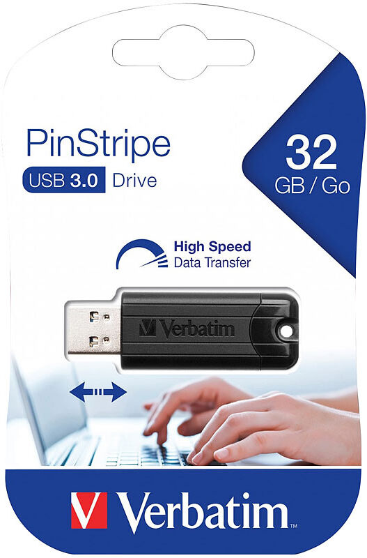 Verbatim PinStripe USB-3.0-Stick mit 32 GB, schwarz