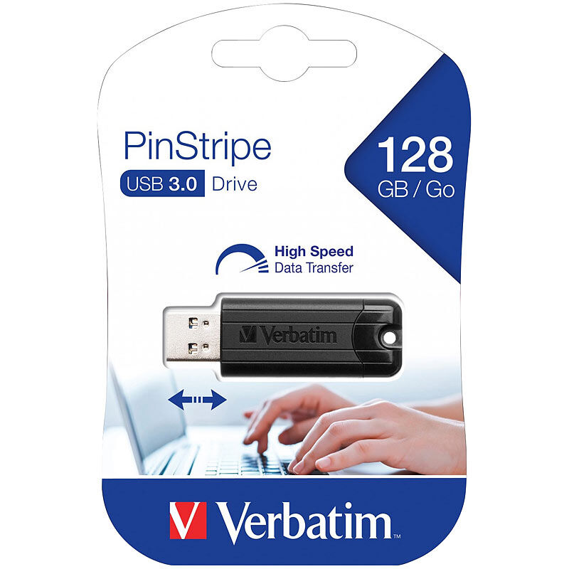 Verbatim PinStripe USB-3.0-Stick mit 128 GB, schwarz