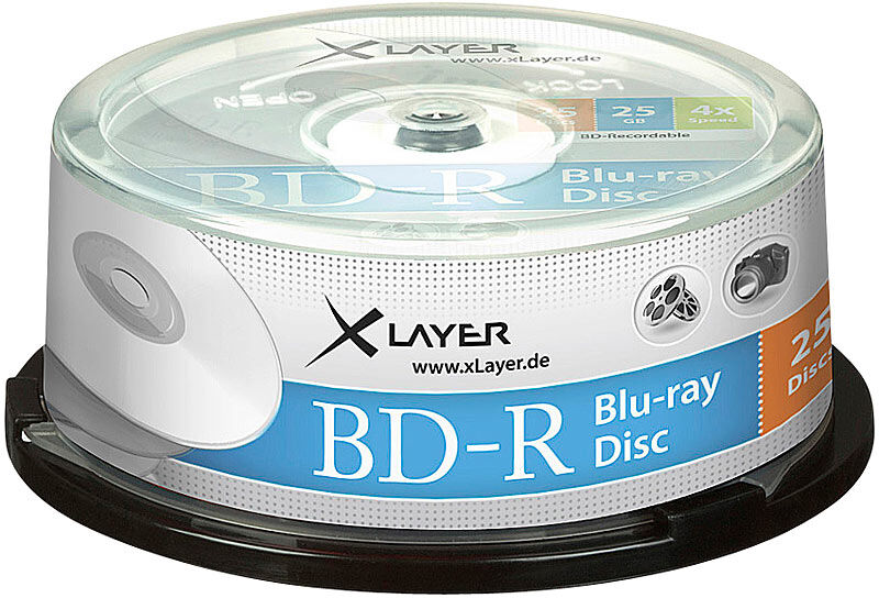 Xlayer Blu-ray-Rohlinge BD-R 25 GB 4x, 25er-Spindel