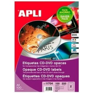 GENÉRICA Apli etiketten fÜr permanente cd-dvd-grÖsse mega 117mm opake weisse rÜckseite 100h