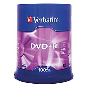 Verbatim® DVD+R, bis 16fach, 4,7 GB/120 min, 100er-Spindel