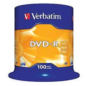 Verbatim® DVD-R, bis 16fach, 4,7 GB/120 min, 100er-Spindel