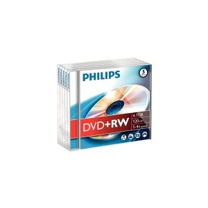 Philips DW4S4J05F - 5 x DVD+RW - 4,7 GB (120 min.) 1x - 4x - cd-box