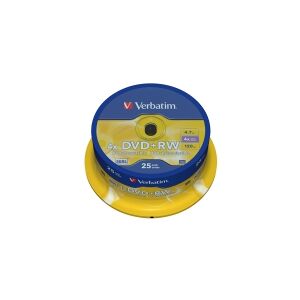 Verbatim - 25 x DVD+RW - 4.7 GB 4x - sølvmatteret - spindle