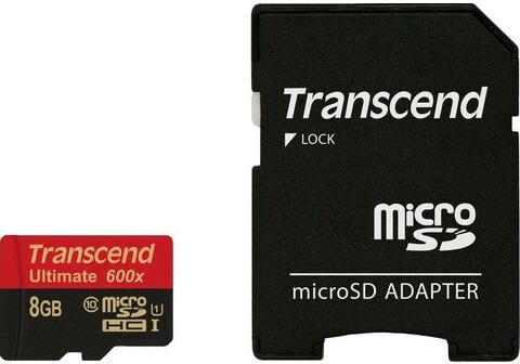 Transcend »microSDHC Class 10 UHS-I 600x + SD-Adapter« geheugenkaart  - 8.86 - zwart - Size: 8 GB