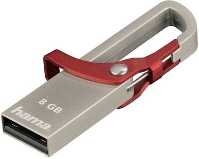 Hama USB-stick 8 GB, 2.0, 15 MB/s, geheugenstick rood »FlashPen met karabijnhaak«  - 8.99