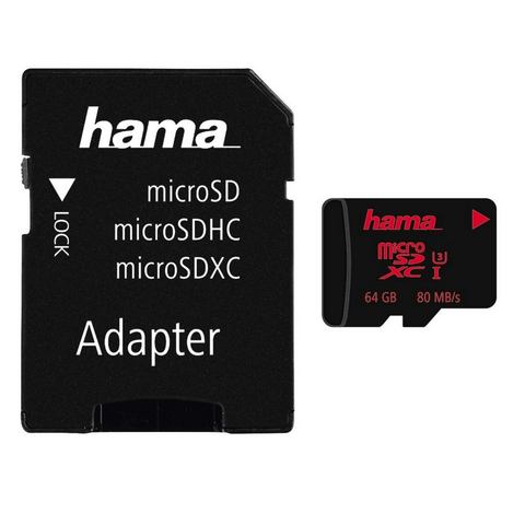 Hama MicroSDXC 64 GB UHS Speed Class 3 UHS-I 80 MB/s »geheugenkaart + adapter/mobiel«  - 35.99