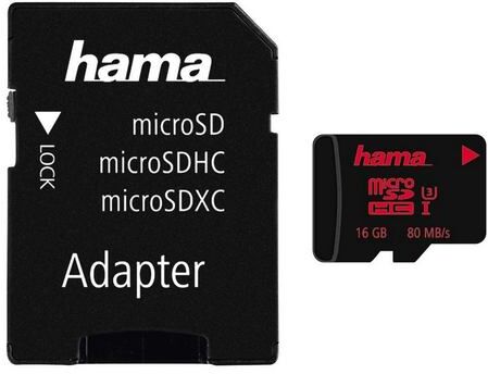 Hama MicroSDHC 16 GB UHS Speed Class 3 UHS- I 80 MB/s »geheugenkaart + adapter/mobiel«  - 11.99