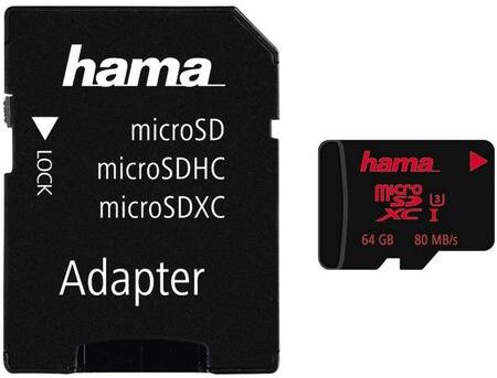 Hama Geheugenkaart microSDXC 64 GB UHS Speed Class 3 UHS-I80 MB/s »incl. Adapter op SD-kaart«  - 35.99