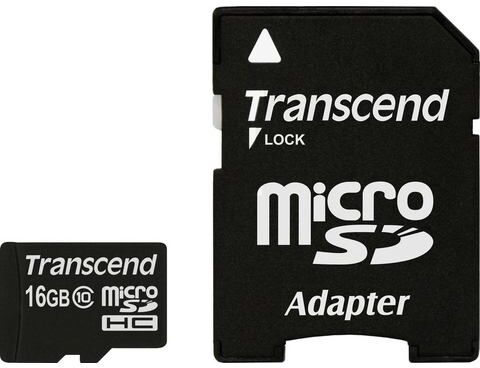 Transcend »microSDXC/SDHC Class 10 + SD-Adapter« geheugenkaart  - 8.33 - zwart - Size: 16 GB