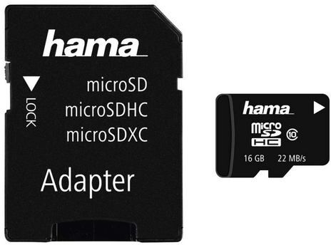 Hama microSDHC 16GB Class 10 22 MB/s + adapter/foto  - 11.99