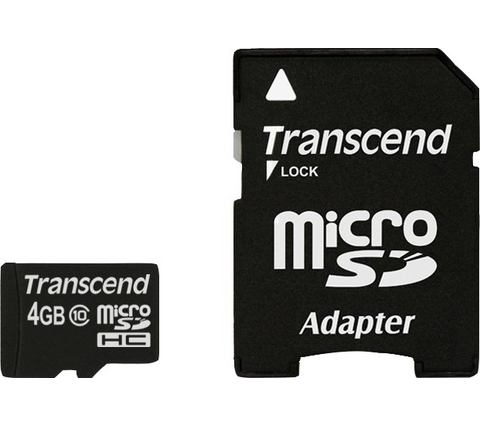 Transcend »microSDXC/SDHC Class 10 + SD-Adapter« geheugenkaart  - 7.81 - zwart - Size: 4 GB