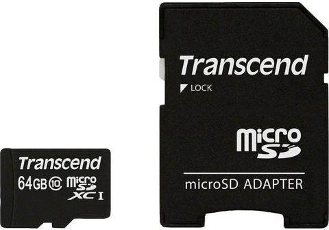 Transcend »microSDXC/SDHC Class 10 + SD-Adapter« geheugenkaart  - 14.59 - zwart - Size: 64 GB