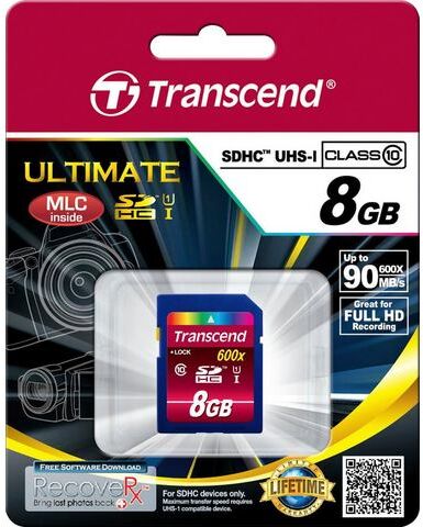 Transcend »SDXC/SDHC Class 10 UHS-I 600x« geheugenkaart  - 10.42 - blauw - Size: 8 GB