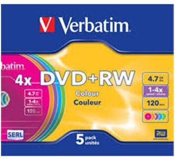 Verbatim DVD+RW SERL 4.7GB 4X COLOUR SLIM CASE 5