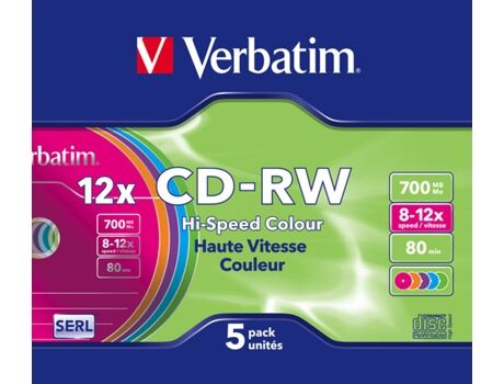 Verbatim CD-RW 700MB 12X COLOUR SLIM CASE 5