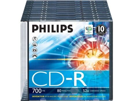 Philips CD-R 80Min 700MB 52x Slim Case (10 unidades)