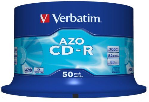 VE43343 Verbatim CD-R AZO Crystal – 700 MB, 52 x bränningshastighet med lång livslängd, kristallteknik, 50-pack spindel, vit,