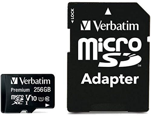 W125743309 Verbatim microSDXC minneskort med adapter – 256 GB – läshastighet upp till 90 MB/s – minimal skrivhastighet 10 MB/s – svart