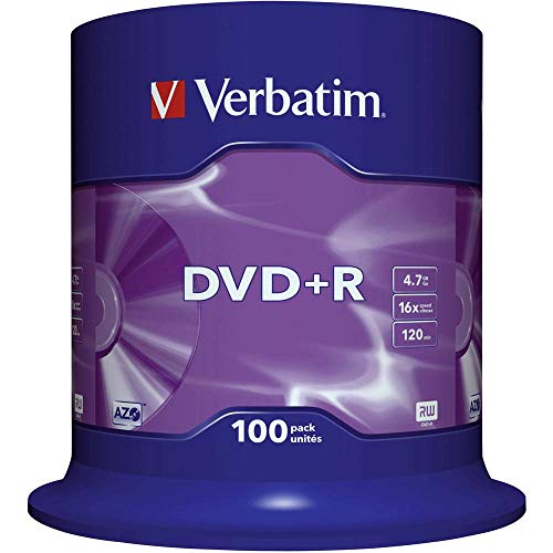 43551 Verbatim DVD+R – 4,7 GB, 16x brännhastighet med lång livslängd och repskydd, 100-pack spindel, matt silver