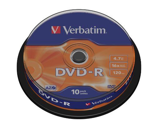 1206432 Verbatim DVD-R-skivor med AZO-skydd 10 spindelpack, storpack 10 x DVD-R tomma skivor med repskydd i hård päls och AZO-skydd mot UV, 16x hastighet, 4,7 GB