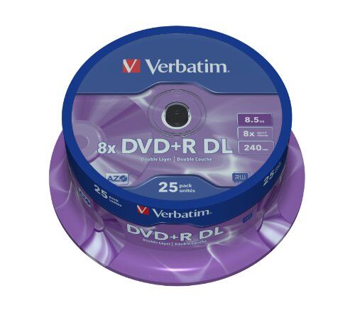 0023942437574 Verbatim DVD+R Double Layer – 8,5 GB, 8x brännhastighet och lång livslängd, 25-pack spindel, matt silver