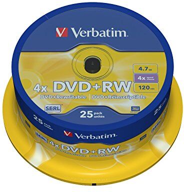 43489 Verbatim  4,7 GB 4 x matt Silver DVD+RW – 25 pack spindel