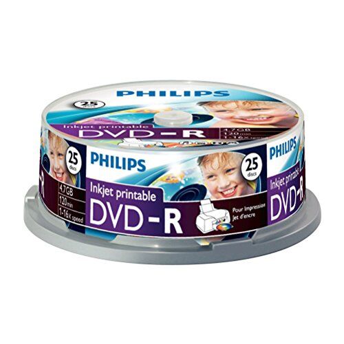 DM4I6B25F/00 Philips DVD-R Rohlinge (4,7 GB data/ 120 minuter video, 16 x höghastighetsinspelning, 25 spindel, inkjet printable)